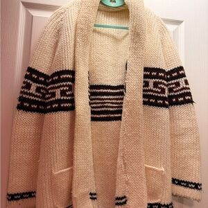 Cozy Cream and Black Vintage 70’s Knit Cardigan